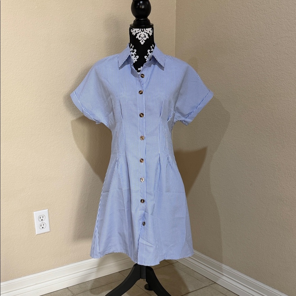 Chic Blue Striped Mini Dress